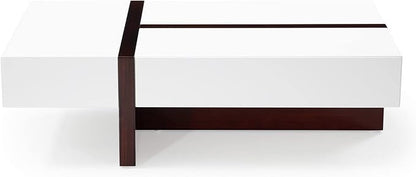 Zuri Furniture Mcintosh Rectangle Coffee Table with Storage Drawers - White and Ebony