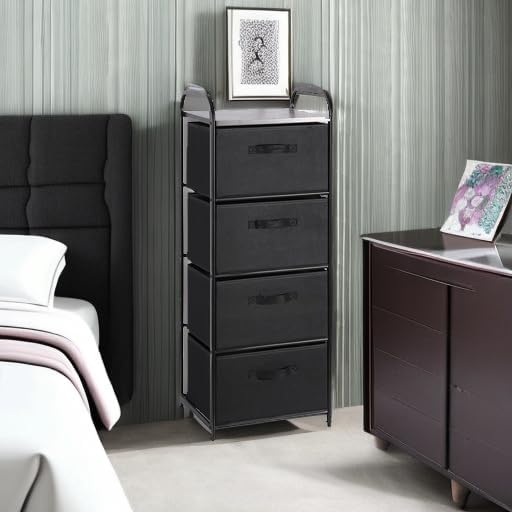 MAX Houser 4 Drawer Fabric Dresser Tall Storage Tower, Dresser Chest