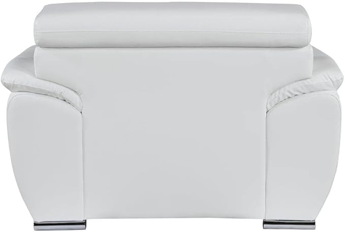 Blackjack Furniture 4571 Veal Collection Modern Genuine Leather Accent Chair with Adjustable Headrest, Sturdy Wood Frame and Stainless Steel Legs, Stylish Living Room Arm Chair, White