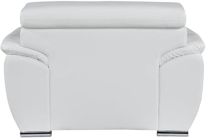 Blackjack Furniture 4571 Veal Collection Modern Genuine Leather Accent Chair with Adjustable Headrest, Sturdy Wood Frame and Stainless Steel Legs, Stylish Living Room Arm Chair, White