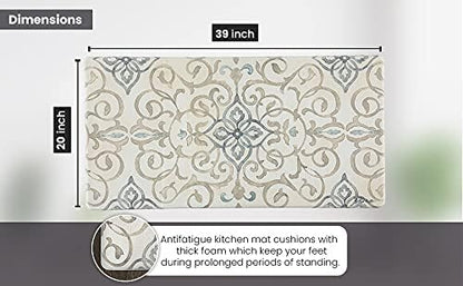 J&V TEXTILES Anti Fatigue Kitchen Mat for Floor, Embossed Themed Cushioned Kitchen Runner Rug Mat, Non Slip, Easy Wipe Clean, 1/2 Inch Thick (20x39 inches, Paris Rooster)
