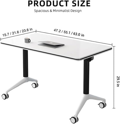 JQUZPCV Conference Table Foldable Meeting Tables, Mobile Training Table with Wheels, Flip Top Rolling Seminar Meeting Table for Office,Meeting Room,classr (White, 63×23.6×29.5in)