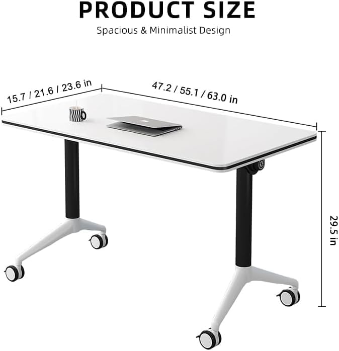 JQUZPCV Conference Table Foldable Meeting Tables, Mobile Training Table with Wheels, Flip Top Rolling Seminar Meeting Table for Office,Meeting Room,classr (Original Wood Color, 63×23.6×29.5in)