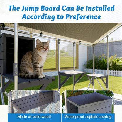 Extra Sturdy 3x2m Outdoor Metal Cat Cage -DIY Solid Wood Platform, Double Safety Lock & Enhanced Stability, Multi-Pet Use, Waterproof Tarp Included