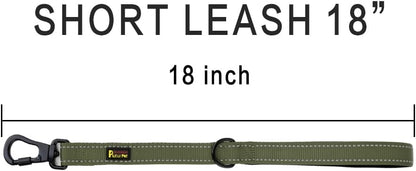 PLUTUS PET Short Training Dog Leash with Padded Handle for Medium Large Dogs,18 Inch Heavy Duty Strong Traffic Leash with Carabiner Clip for Climbing Walking or Guiding Blind(18”，Ranger Green)