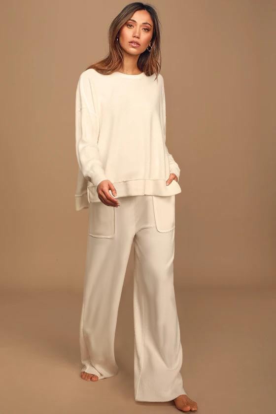 ETCYY NEW Lounge Sets for Women 2 Piece Outfits with Side Split Sweatshirt Tops and Wide Leg Sweatpants