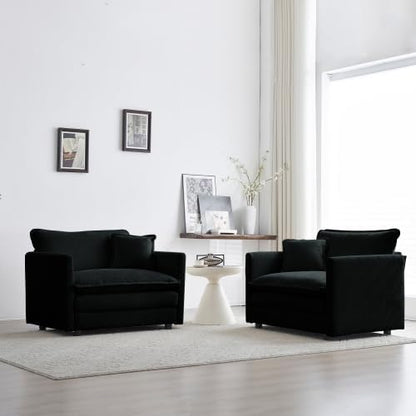 Aoowow Single Deep Seat Sofa Comfy Chenille Couch,Modern Upholstered Accent Armchair with Pillow for Living Room Bedroom Apartment(Black)