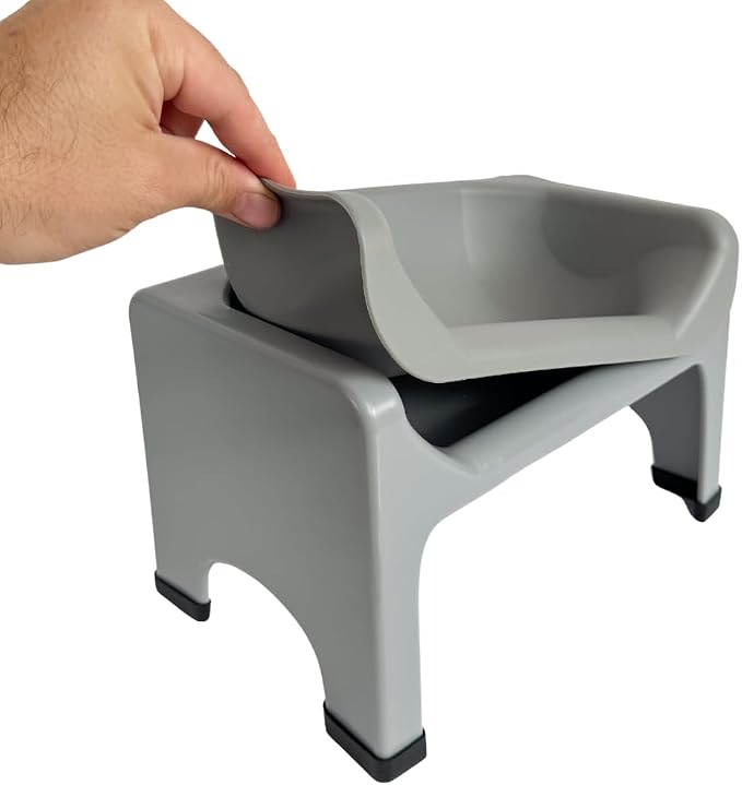 Fluff Trough Elevated Dog Bowl for Food | 5inch Tall Cat & Dog Feeding Station | Vet Approved Non-Toxic Silicone Feeder Bowl Insert | Raised Bowl for Medium and Small Dog/Pet with Flat Face (Gray)