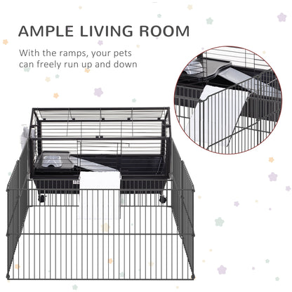 Rolling Metal Rabbit, Guinea Pig, or Small Animal Hutch Cage with Main House and Run