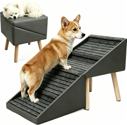 2-in-1 Dog Stairs for Bed and Couch 19.69" Foldable Dog Ramp for Couch 4 Pet Steps  & Ottoman for Small Dogs, Grey