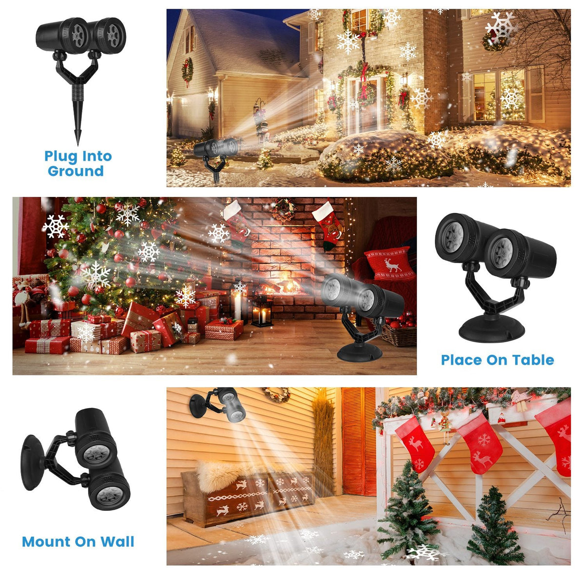 1Pc Christmas Snowflake Projector Light Dual Head LED Stake Light IP44 Waterproof Xmas Decoration For Holiday Indoor Outdoor Use Garden Patio Wall Decor