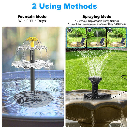 1Pc 3Tier Solar Bird Bath Fountain Solar Powered Water Fountain Waterfall Feature With Colorful Light 3 Nozzles 6W Solar Panel For Bird Bath Patio Yard Pond Garden