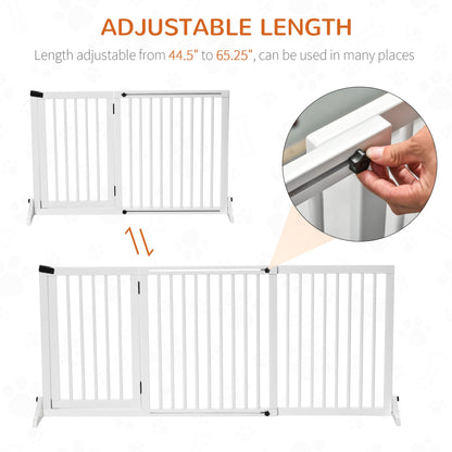 Freestanding Length Adjustable Wooden Pet Gate with Lockable Door 3 Panels, White