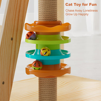 59" Modern Cat Tower, Wood Cat Tree Tower for Indoor Cats, Cat Treewith Sisal-Covered Scratching Posts and Top Perch, Cat Condo with Acrylic Hammock for Small Large Cats