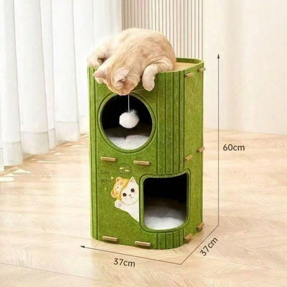 Multi Level Felt Cat Tree House, Vertical Cat Scratcher Tower With Multiple Hideaway Nests, Interactive Hanging Ball Toy, Space Saving Cat Condo For Indoor Cats, 2 Sizes Available