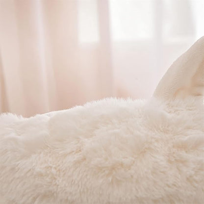 A Nice Night Faux Fur Reading Pillow Bed Wedge Large Adult Children Backrest with Arms Back Support for Sitting Up in Bed/Couch for Bedrest,Ivory,Large