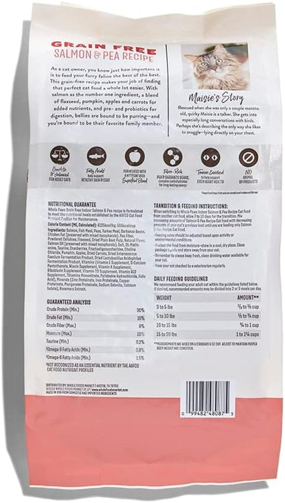 Whole Paws, Grain-Free Dry Cat Food, Salmon & Pea Recipe, Enhanced with Fiber & Prebiotics, Indoor Formula, 3.5 lb