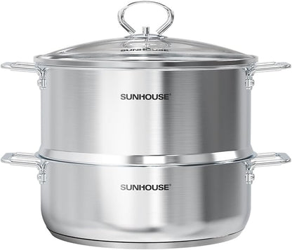 SUNHOUSE 2-Tier Stainless Steel Steamer Pot