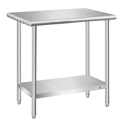 PIUMACU Stainless Steel Table, Stainless Table for Prep & Work 30x18x33 Inch, Commercial Metal Table for Restaurant Kitchen Hotel Garage