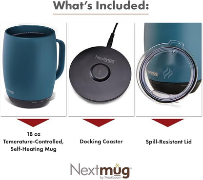 Nextmug Plus Temperature-Controlled, Self-Heating Mug – No App, Long-Lasting