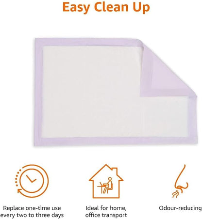 Amazon Basics Cat Pee Pads, Super Absorbent, Odor Control, Universal Fit for Litter Box, Disposable, Multi-Cat, Unscented, Purple and White, 20 Count