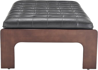 Kmax Coffee Table, 48 Inch Black Leather Ottoman Coffee Table Rectangular Upholstered Dark Wood Center Table Tufted Tea Table, Oversized Footrest Stool for Living Room - PU, Black