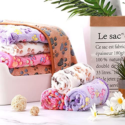 Tatuo 4 Pack Fleece Dog Blankets for Puppy Cats Multi-Size Sleep Mat for Pet Guinea Pig Soft Washable Warm Crate Bed Puppy Teething Toys Print Pattern Blanket Indoor(Mixed Color,24 x 16 Inch,Paw)