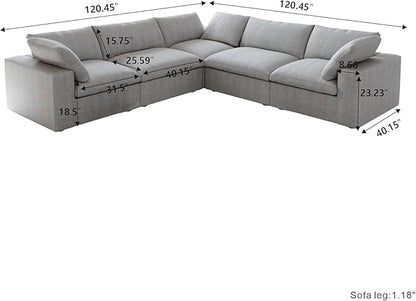JACH V-Shaped Cloud Sectional Couch for Living Room, 5-Seats Modular Convertible Sofas, Sofa Covers Removable, Cloud Sofa for Living Room, Apartment (Grey)
