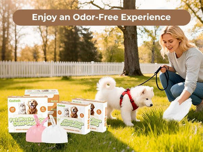 Odor-Sealing Dog Poop Bags with Handles, 200-Count Large Capacity (3L) Pet Waste Bag, Unscented Poop Bags for Dogs or Cat Litter, Conceals Smell & Mess(Pink)