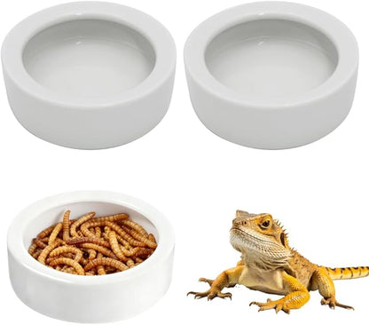 Escape-Proof Reptile Food Dish Bowl, Ceramic Reptile Feeding Dish & Small Animal Bowl for Lizard, Leopard Gecko, Hermit Crab, Hamster, Anti Escape Live Food & Water Dish (3x1in) 2PCS
