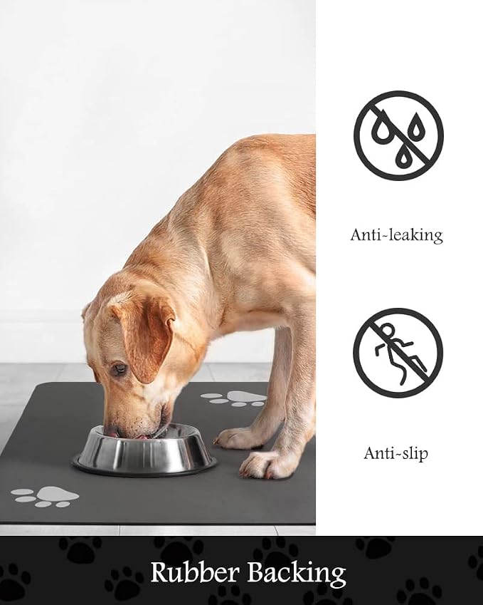 Pet Feeding Mat-Absorbent Dog Mat for Food and Water Bowl-No Stains Quick Dry Water Dispenser Mat-Dog Accessories Pet Supplies-Bowl for Messy Drinkers（Darkgrey,17"x34"