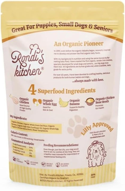 Rondi's Kitchen Lilly's Littles All-Natural & Organic Healthy Soft Dog Treats, Healthy Snacks for Small Dogs, Puppies, and Seniors, Tender Bite Cookies, Human Grade - Chicken & Banana