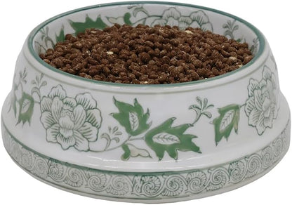 Aimusego Ceramic Green & White Dog Bowl 9inch Chinoiserie Hand Painted Pet Food Water Bowls, Dogs Cat Dish for Medium and Large Pet, Puppy-25OZ
