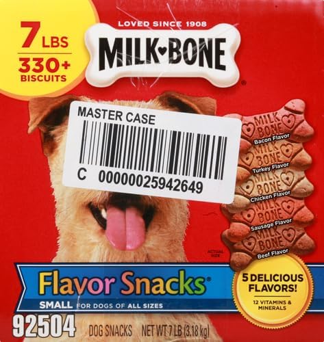Milk-Bone Flavor Snacks Dog Treats, Small Biscuits, Crunchy Texture Helps Reduce Tartar 14lbs (2 Pack of 7lbs)