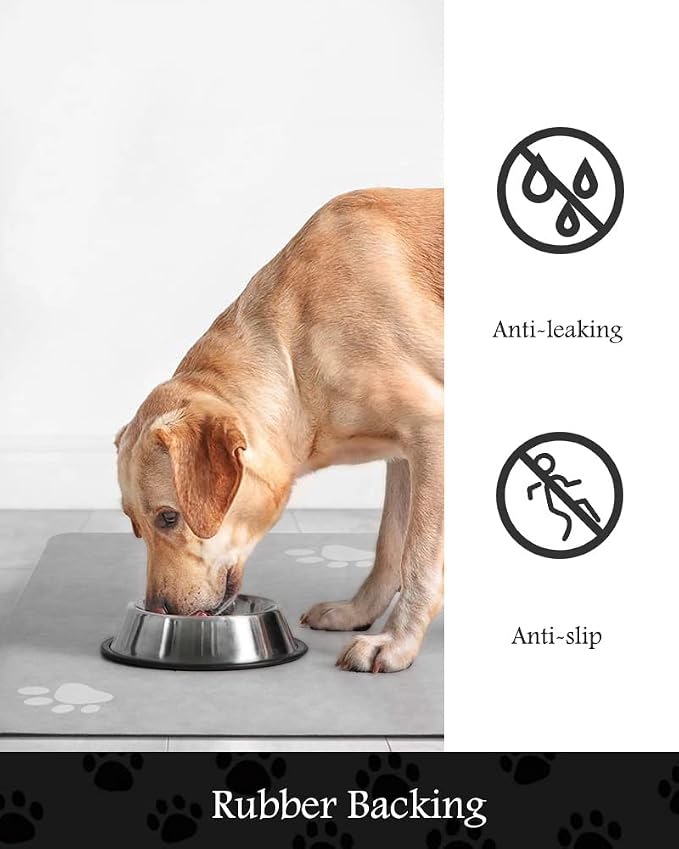 Pet Feeding Mat-Absorbent Dog Mat for Food and Water Bowl-No Stains Quick Dry Dog Water Dispenser Mat（LIGHTGREY,17"x34"