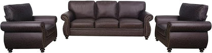 Couchus Living Room Furniture Sets,Sofa Sets and Couch Sets for Living Room,Mid-Century Vintage Sofa Couches with Rivet Design (Brown, 2 Single+3 Seater)