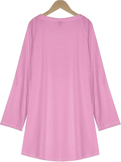 Womens Tunic Shirt Cute Cat Print Long Sleeve Round Neck Women T Shirts Cotton Casual Plus Size Vacation Tunics Tops