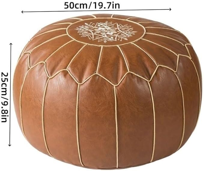 Vintage Leather Pouf Ottoman Round Meditation Cushion Floor Pouf Footrest Retro Fashion Style Floor Cushion for Living Room Heavy Duty(Brown)