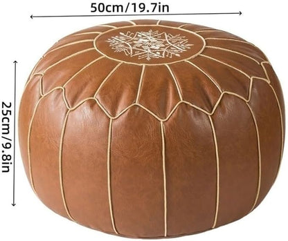 Vintage Leather Pouf Ottoman Round Meditation Cushion Floor Pouf Footrest Retro Fashion Style Floor Cushion for Living Room Heavy Duty(Brown)
