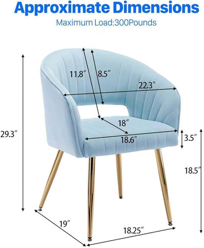 KCC Modern Accent Dining Chairs Set of 4, Upholstered Velvet Dining Room Chairs with Hollow Back, Tufted Kitchen Chairs Side Chairs with Gold Metal Legs for Living Room Restaurant, Baby Blue