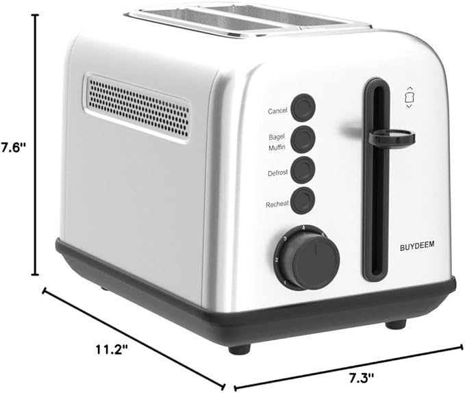 BUYDEEM DT620 2-Slice Toaster, Extra Wide Slots, Retro Stainless Steel