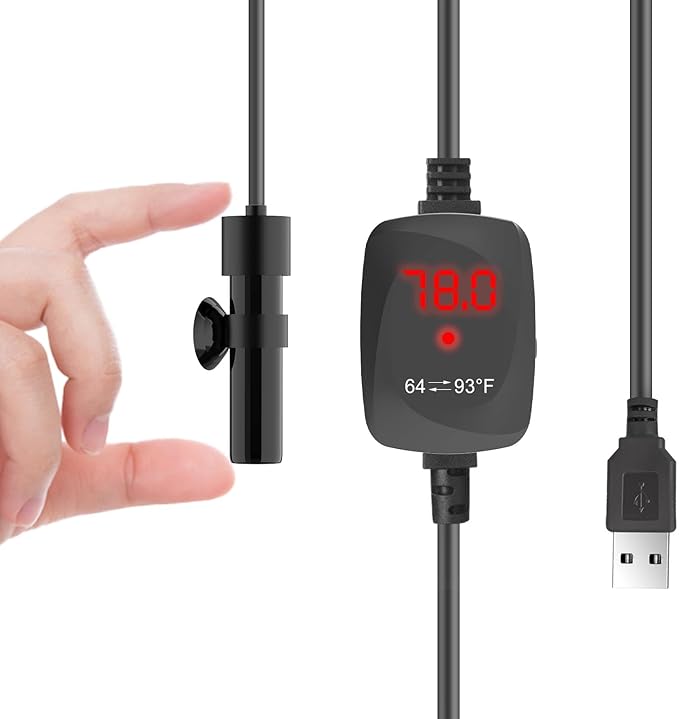 Mini Aquarium Heater 5V/2A USB 10W Super Small Fish Tank Heater with Digital Display Thermostat, Alumina Ceramic Betta Tank Heater Turtle Heater for Tanks up to 1 Gallon