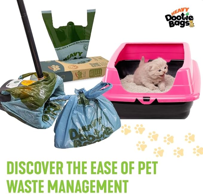 HEAVY Dootie Bags +Plus a Hint of Citrus Scent with EZ Tie Handles. For Pet Dog Poop, Cat Litter. Multi-Use. Fits Swivel Bin and Gogo Stik Scoopers. Made with Cornstarch. Strong, Leakproof, Very Large