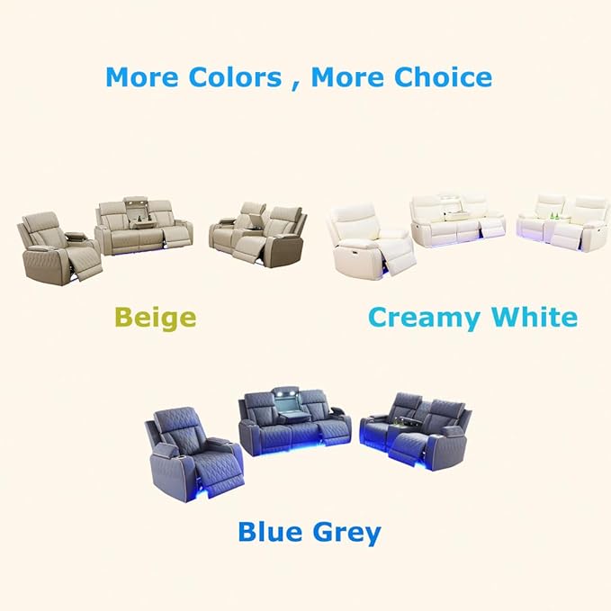 Toseslo Power Recliner Chair Set, Leather Reclining Sectional Couch with Adjustable Angle, Living Room Furniture Sets, Modern Reclining Single Chair with Comfy Armrests for RV, Vanilla White