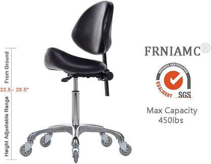 FRNIAMC Adjustable Saddle Stool Chairs with Back Support Ergonomic for Medical Clinic Studio Salon Office and Home (Black)