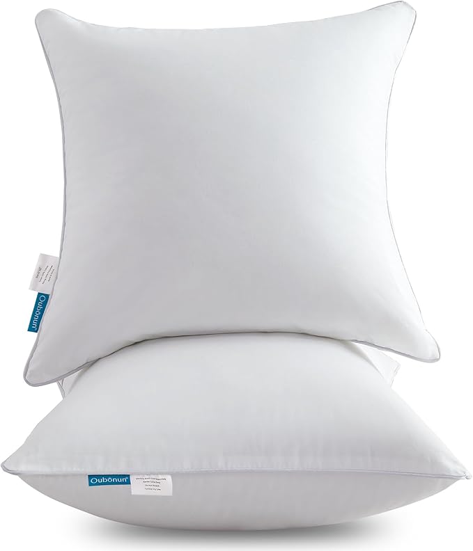 Oubonun 20 x 20 Throw Pillow Inserts (Set of 2) with 100% Cotton Cover - 20 Inch Square Interior Decorative Sofa Pillow Insert Pair - White Couch Pillow