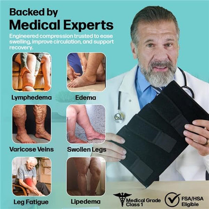 Beltwell® Adjustable Calf Compression Wrap for Swelling, Edema, Lipedema – Easy Leg Compression Sleeve for Circulation, Heaviness, Pain Relief – Ideal Lymphedema Leg Wrap