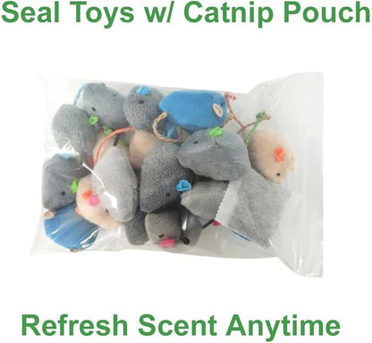 Cat Toys Mice for Bored Indoor Cats, 20 Pack Plush Mice with Catnip Smell and Bonus Pouch, Interactive Mouse Toy for Adult and Kitten (20 Pack Catnip Toys (5 Colors, 4 of Each Color))