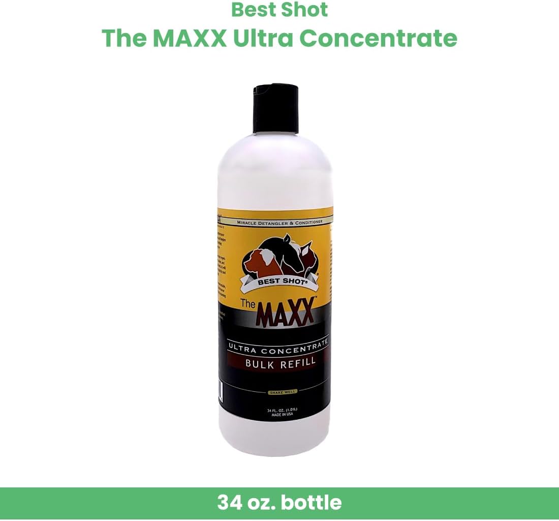Best Shot The MAXX Ultra Concentrate Miracle Detangler and Conditioner, Moisturizing Conditioner for Pets, Hypoallergenic, 34 Oz.