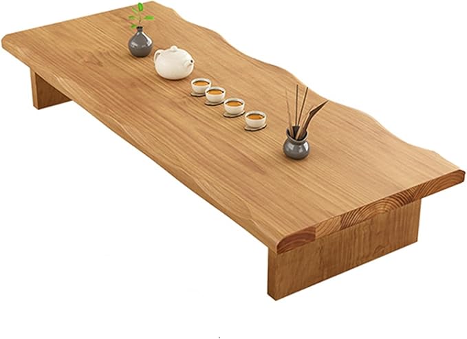 Solid Wood Japanese Tea Table, Simple and Modern Low Design, Tatami Tea Style, Zen-Inspired Kotatsu, Bay Window Seating, Floor Style (Natural Wood, 160 * 60 * 35cm)